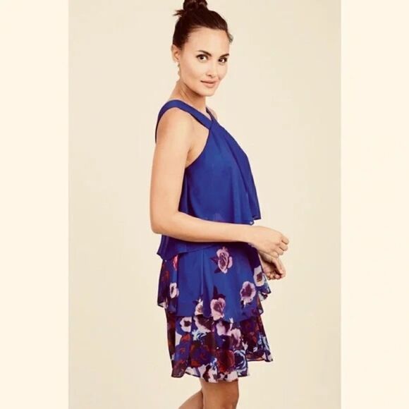 Badgley Mischka Popover Floral Ruffle Mini Dress 14 - Picture 14 of 15